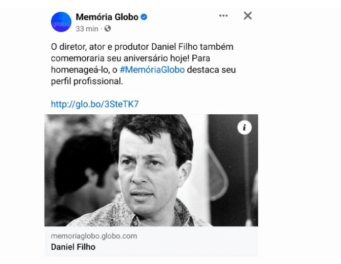 O portal "Memória Globo" cometeu uma gafe ao "matar" Daniel Filho (Foto Reprodução/Internet)