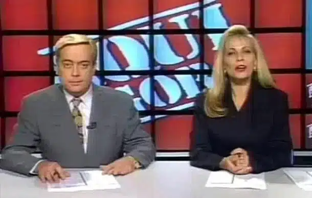 Ivo Morganti e Christina Rocha no "Aqui Agora", do SBT, em 1993 (Foto Reprodução/Internet)