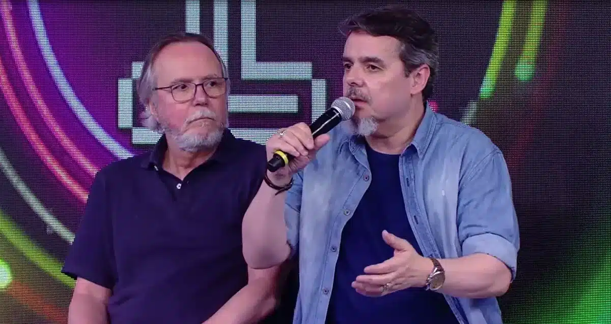 Cássio Gabus Mendes falando sobre o afastamento da esposa da Tv no "Domingão do Faustão" em 2017 (Foto Reprodução/Gshow)
