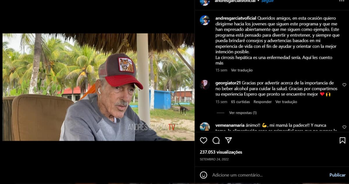 Andrés García fez um vídeo pelas suas redes sociais (Foto Reprodução/Instagram)