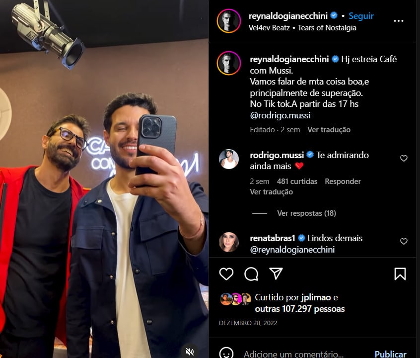 Gianecchini participou do "Café com Mussi" e compartilhou nas redes sociais (Foto Reprodução/Instagram)