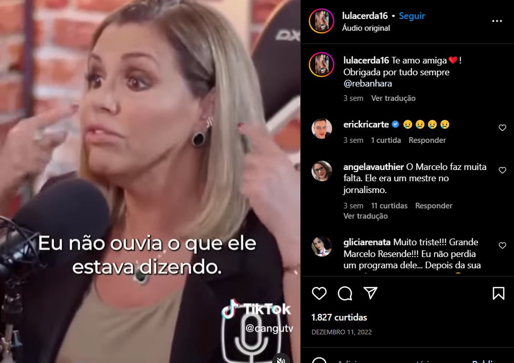 Publicação no Instagram com o vídeo de Renata falando de Rezende (Foto Reprodução/Instagram)