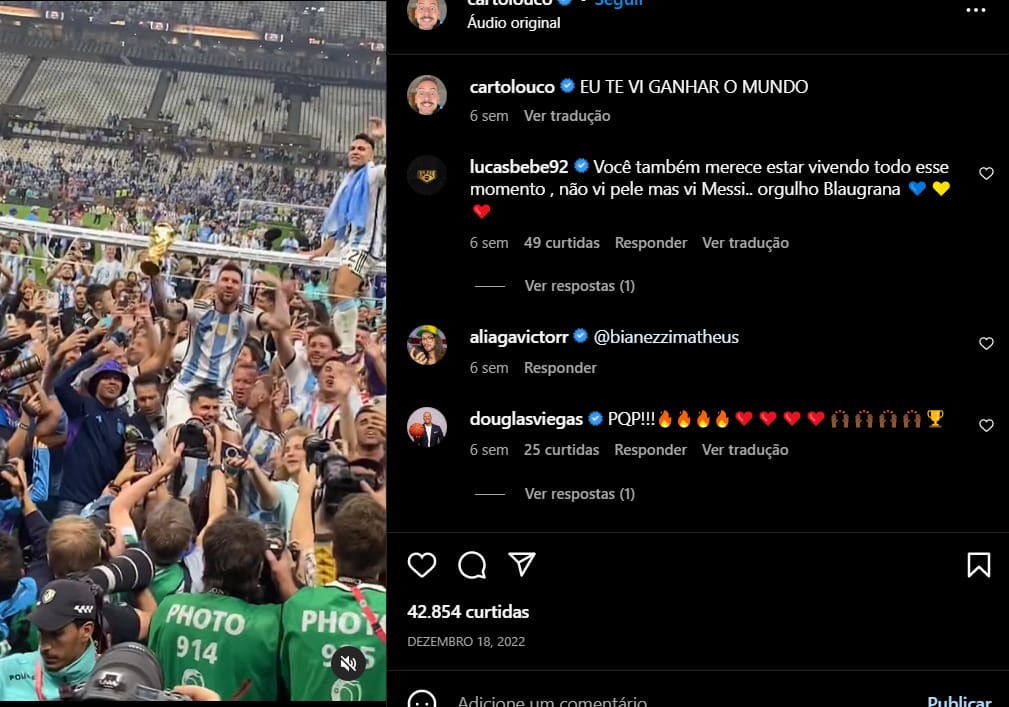 Cartolouco comentando a vitória da Argentina na "Copa do Mundo" de 2022 no Catar (Foto Reprodução/Instagram)
