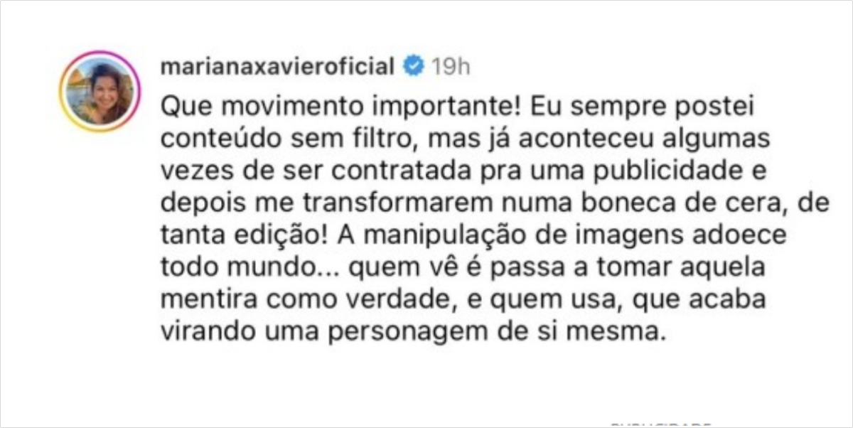Mariana Xavier comenta post (Foto: Reprodução, Instagram)